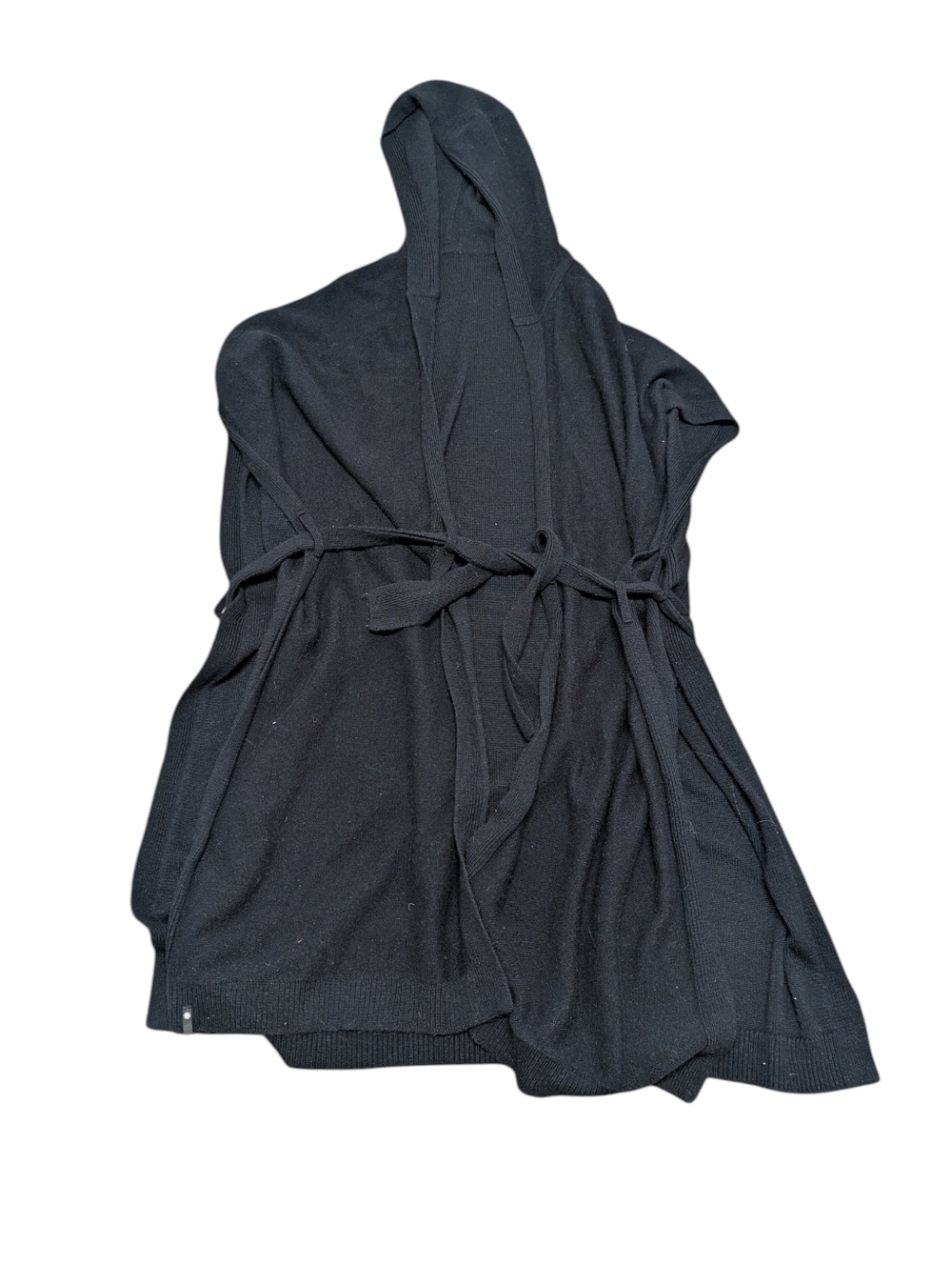 ATHLETA 100% Wool Black Hooded Cardigan Sweater Vest with Tie Women's (One Size)
